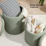 Boucle Round Ottoman with Storage Set of 2,Small Foot Stool Ottoman for Living Room,Small Coffee Table, Vanity Stool with Storage for Bedroom, Green