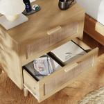 Rovaurx Rattan Nightstand with 2 Drawers, Bedside Table Small Night Stand with Charging Station, End Table for Bedroom, Boho Side Table with Solid Wood Legs for Bedroom, Modern Natural RCTG111ME