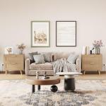 Rovaurx Rattan Nightstand with 2 Drawers, Bedside Table Small Night Stand with Charging Station, End Table for Bedroom, Boho Side Table with Solid Wood Legs for Bedroom, Modern Natural RCTG111ME