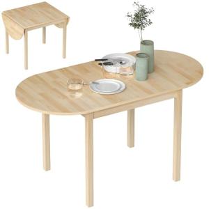 HOMCOM 55" Solid Wood Kitchen Table for 4-6 People, Oval Drop Leaf Tables for Small Spaces, Folding Dining Table, Natural