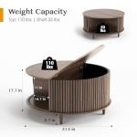 JOINICE,Round Coffee Table with Storage,Fluted Center Table with Sliding Cabinet Door for Living Room,Home Small Space,31.5" Small Center Table,Walnut