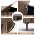 JOINICE,Round Coffee Table with Storage,Fluted Center Table with Sliding Cabinet Door for Living Room,Home Small Space,31.5" Small Center Table,Walnut
