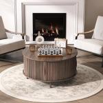 JOINICE,Round Coffee Table with Storage,Fluted Center Table with Sliding Cabinet Door for Living Room,Home Small Space,31.5" Small Center Table,Walnut