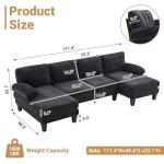 VINGLI 110" Sectional Couches for Living Room,U Shaped Couch with Double Chaise, 4-Seat Sofa Set with Chenille Fabric for Home Furniture,Black