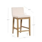 Nathan James Gracie Modern Counter Height Bar Stool with Back, Counter Stool Upholstered Chair with Natural Flax White Fabric and Brushed Light Brown Wooden Legs, Natural Flax/Brown