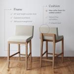 Nathan James Gracie Modern Counter Height Bar Stool with Back, Counter Stool Upholstered Chair with Natural Flax White Fabric and Brushed Light Brown Wooden Legs, Natural Flax/Brown