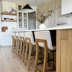 Nathan James Gracie Modern Counter Height Bar Stool with Back, Counter Stool Upholstered Chair with Natural Flax White Fabric and Brushed Light Brown Wooden Legs, Natural Flax/Brown