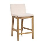 Nathan James Gracie Modern Counter Height Bar Stool with Back, Counter Stool Upholstered Chair with Natural Flax White Fabric and Brushed Light Brown Wooden Legs, Natural Flax/Brown