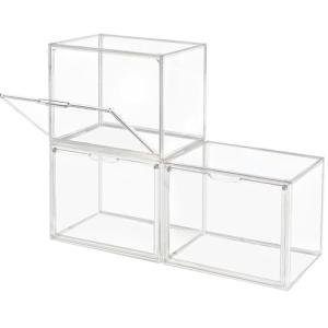 GUDEMAY Clear Stackable Plastic Storage Bins with Magnetic Lid, Dustproof Book & Cosmetic Display Cases, Large Figures Collectibles Showcase, Shoe Box, Protection Organizer (Transparent, L-3 Pack)