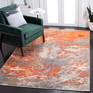SAFAVIEH Area Rug 8x10 - Madison Collection - Large - Grey & Orange, Boho Abstract Design, Non-Shedding & Easy Cleaning, Ideal for Living Room, Bedroom, Office, Dining Space (MAD440G)