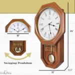 Pendulum Wall Clock Battery Operated - Real Wood Regulator Clock - Schoolhouse Design with Pendulum - Quiet, Non-Chiming - Wooden Wall Decor for Living Room Decor, Home, Office and Gift 18x11