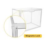 GUDEMAY Clear Stackable Plastic Storage Bins with Magnetic Lid, Dustproof Book & Cosmetic Display Cases, Large Figures Collectibles Showcase, Shoe Box, Protection Organizer (Transparent, L-3 Pack)