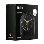 Braun Classic Analogue Alarm Clock with Snooze and Continuous Backlight, Quiet Quartz Movement, Crescendo Beep Alarm in Black, Model BC22B.