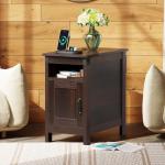 WLIVE End Table with Charging Station, Narrow Side Table for Living Room, Farmhouse Night Stand with Storage, Small Wooden Cabinet with USB Ports and Outlets for Living Room and Bedroom, Espresso