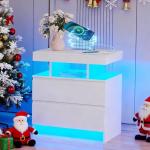 dnbss Nightstand with Charging Station and LED Light, Modern Night Stand with 2 Drawers, Smart Nightstand with USB Ports and Wireless Charger, Bedside Table for Bedroom, White