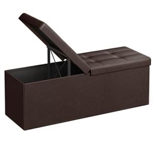 SONGMICS MAZIE Collection - 43 Inches Storage Ottoman Bench with Flipping Lid, Storage Chest with Iron Frame Support, Load 660 lb, for Living Room, Bedroom, Synthetic Leather, Brown ULSF75BR