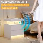 dnbss Nightstand with Charging Station and LED Light, Modern Night Stand with 2 Drawers, Smart Nightstand with USB Ports and Wireless Charger, Bedside Table for Bedroom, White