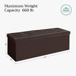 SONGMICS MAZIE Collection - 43 Inches Storage Ottoman Bench with Flipping Lid, Storage Chest with Iron Frame Support, Load 660 lb, for Living Room, Bedroom, Synthetic Leather, Brown ULSF75BR
