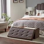 SONGMICS MAZIE Collection - 43 Inches Storage Ottoman Bench with Flipping Lid, Storage Chest with Iron Frame Support, Load 660 lb, for Living Room, Bedroom, Synthetic Leather, Brown ULSF75BR