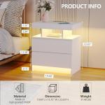 dnbss Nightstand with Charging Station and LED Light, Modern Night Stand with 2 Drawers, Smart Nightstand with USB Ports and Wireless Charger, Bedside Table for Bedroom, White