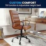 Flash Furniture Whitney Mid-Back Swivel Leather Desk Chair with Padded Seat and Armrests, Adjustable Height Padded Leather Office Chair, Brown/Black