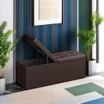 SONGMICS MAZIE Collection - 43 Inches Storage Ottoman Bench with Flipping Lid, Storage Chest with Iron Frame Support, Load 660 lb, for Living Room, Bedroom, Synthetic Leather, Brown ULSF75BR