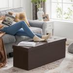 SONGMICS MAZIE Collection - 43 Inches Storage Ottoman Bench with Flipping Lid, Storage Chest with Iron Frame Support, Load 660 lb, for Living Room, Bedroom, Synthetic Leather, Brown ULSF75BR