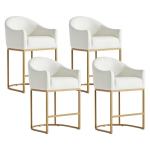 LVHOMLAX Counter Height Bar Stools Set of 4,Modern Counter Height Bar Stools,PU Leather Upholstered Barrel Barstools with Backs,26'' Kitchen Island Chairs,Metal Gold Frames,Pearl Beige Leather