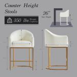 LVHOMLAX Counter Height Bar Stools Set of 4,Modern Counter Height Bar Stools,PU Leather Upholstered Barrel Barstools with Backs,26'' Kitchen Island Chairs,Metal Gold Frames,Pearl Beige Leather