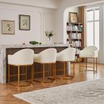 LVHOMLAX Counter Height Bar Stools Set of 4,Modern Counter Height Bar Stools,PU Leather Upholstered Barrel Barstools with Backs,26'' Kitchen Island Chairs,Metal Gold Frames,Pearl Beige Leather