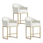 LVHOMLAX Counter Height Bar Stools Set of 4,Modern Counter Height Bar Stools,PU Leather Upholstered Barrel Barstools with Backs,26'' Kitchen Island Chairs,Metal Gold Frames,Pearl Beige Leather