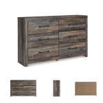 Signature Design by Ashley Drystan Rustic Industrial 6 Drawer Dresser, Weatherworn Brown