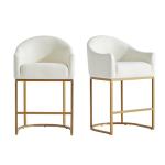 LVHOMLAX Counter Height Bar Stools Set of 4,Modern Counter Height Bar Stools,PU Leather Upholstered Barrel Barstools with Backs,26'' Kitchen Island Chairs,Metal Gold Frames,Pearl Beige Leather