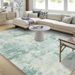 ROYHOME Modern Abstract Area Rug 4x6 Non Slip Non Shedding Rug Low Pile Stain Resistant for Bedroom Living Room,Green