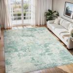 ROYHOME Modern Abstract Area Rug 4x6 Non Slip Non Shedding Rug Low Pile Stain Resistant for Bedroom Living Room,Green