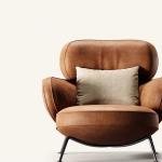 Leather Simple Living Room Chairs Brown Italian Hotel Salon Lounge Chairs Armchair Puffs Designer Fauteuils De Salon Furniture