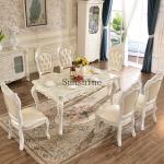 European marble dining table living room full solid wood carving flower dining table and chair combination