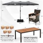 10Piece Patio Rattan Dining Set w/15Ft Double-Sided Umbrella, Outdoor Heavy Duty Acacia Wood Table & Stackable Wicker Chairs Set