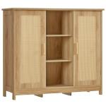 Iwell Rattan Storage Cabinet with 4 Adjustable Shelves, Coffee Bar Cabinet, Sideboard Buffet for Kitchen, Living Room, Entryway, Natural