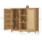 Iwell Rattan Storage Cabinet with 4 Adjustable Shelves, Coffee Bar Cabinet, Sideboard Buffet for Kitchen, Living Room, Entryway, Natural
