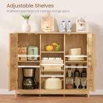 Iwell Rattan Storage Cabinet with 4 Adjustable Shelves, Coffee Bar Cabinet, Sideboard Buffet for Kitchen, Living Room, Entryway, Natural