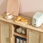 Iwell Rattan Storage Cabinet with 4 Adjustable Shelves, Coffee Bar Cabinet, Sideboard Buffet for Kitchen, Living Room, Entryway, Natural