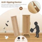 Iwell Rattan Storage Cabinet with 4 Adjustable Shelves, Coffee Bar Cabinet, Sideboard Buffet for Kitchen, Living Room, Entryway, Natural