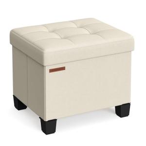 SONGMICS Storage Ottoman, Small Ottoman Foot Rest with Legs, 12.6 x 15.8 x 13.2 Inches Foot Stool, Load up to 660 lb, for Living Room, Bedroom, Dorm, Cream White ULSF012W01