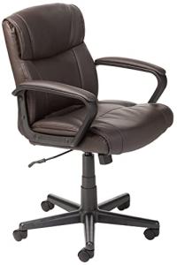 Amazon Basics Office Computer Task Desk Chair with Padded Armrests, Mid-Back, Adjustable, 360 Swivel, Rolling, 275 Pound Capacity, 24"D x 24.2"W x 34.8"H, BIFMA Certified, Dark Brown Faux Leather