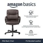 Amazon Basics Office Computer Task Desk Chair with Padded Armrests, Mid-Back, Adjustable, 360 Swivel, Rolling, 275 Pound Capacity, 24"D x 24.2"W x 34.8"H, BIFMA Certified, Dark Brown Faux Leather