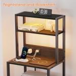 Furnulem Night Stand, Tall Nightstand with 4-Tier Shelves, 2 Fabric Drawers and Light Tube, Bed Side Tables with Charging Station, Bedside Table for Bedroom, Office, Black Oak