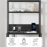 Furnulem Night Stand, Tall Nightstand with 4-Tier Shelves, 2 Fabric Drawers and Light Tube, Bed Side Tables with Charging Station, Bedside Table for Bedroom, Office, Black Oak