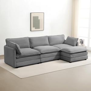 ROWHY Oversized Modular Sectional Sofa with Movable Ottoman, 112 Inch 4 Seat Modern Corduroy Sofa Set, Convertible L Shaped Couch for Living Room and Office, Dark Grey