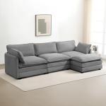 ROWHY Oversized Modular Sectional Sofa with Movable Ottoman, 112 Inch 4 Seat Modern Corduroy Sofa Set, Convertible L Shaped Couch for Living Room and Office, Dark Grey